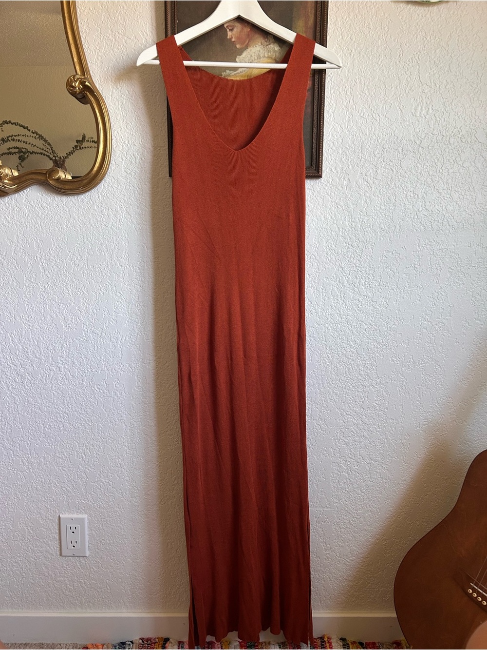 Rust Sleeveless Knit Maxi Dress